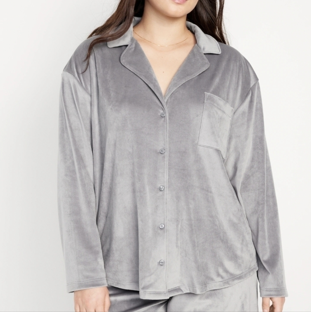 L • Old Navy • O.N.L.Y. Oversized Velour Button Front Shirt